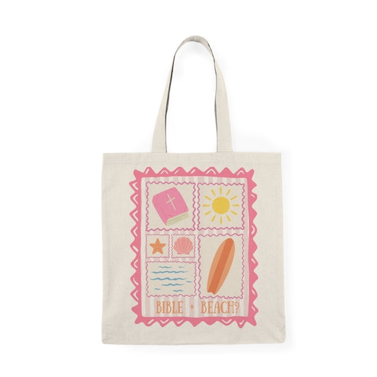 Bible & Beach Natural Tote Bag — Faith-Inspired Summer Beach Tote