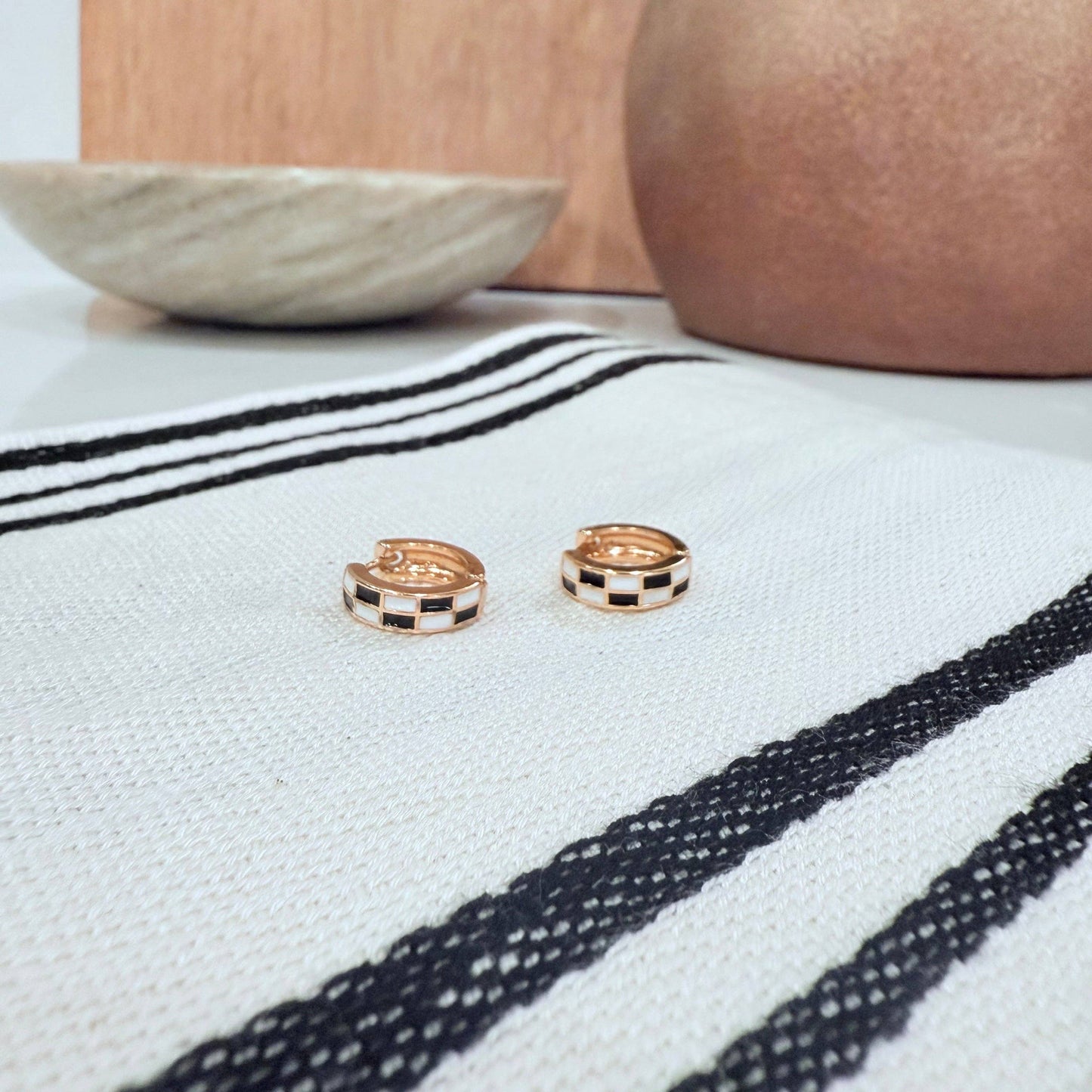 Checkered Huggie Hoops