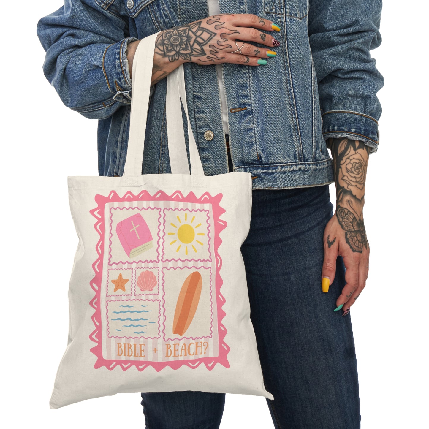 Bible & Beach Natural Tote Bag — Faith-Inspired Summer Beach Tote